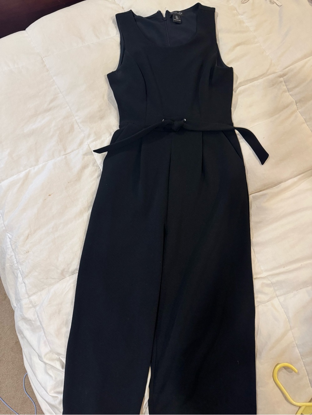 Sleeveless Black Jumpsuit Dress with Waist Tie. Cropped Wide Leg